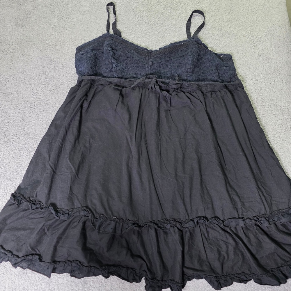 Pure Energy Womens 4 Babydoll Top Black Lace Ruffle Empire Waist Boho Smocked